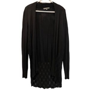 89th & Madison Waterfall Open Knit Long Sleeve Cardigan- Hi Low Black Large‎